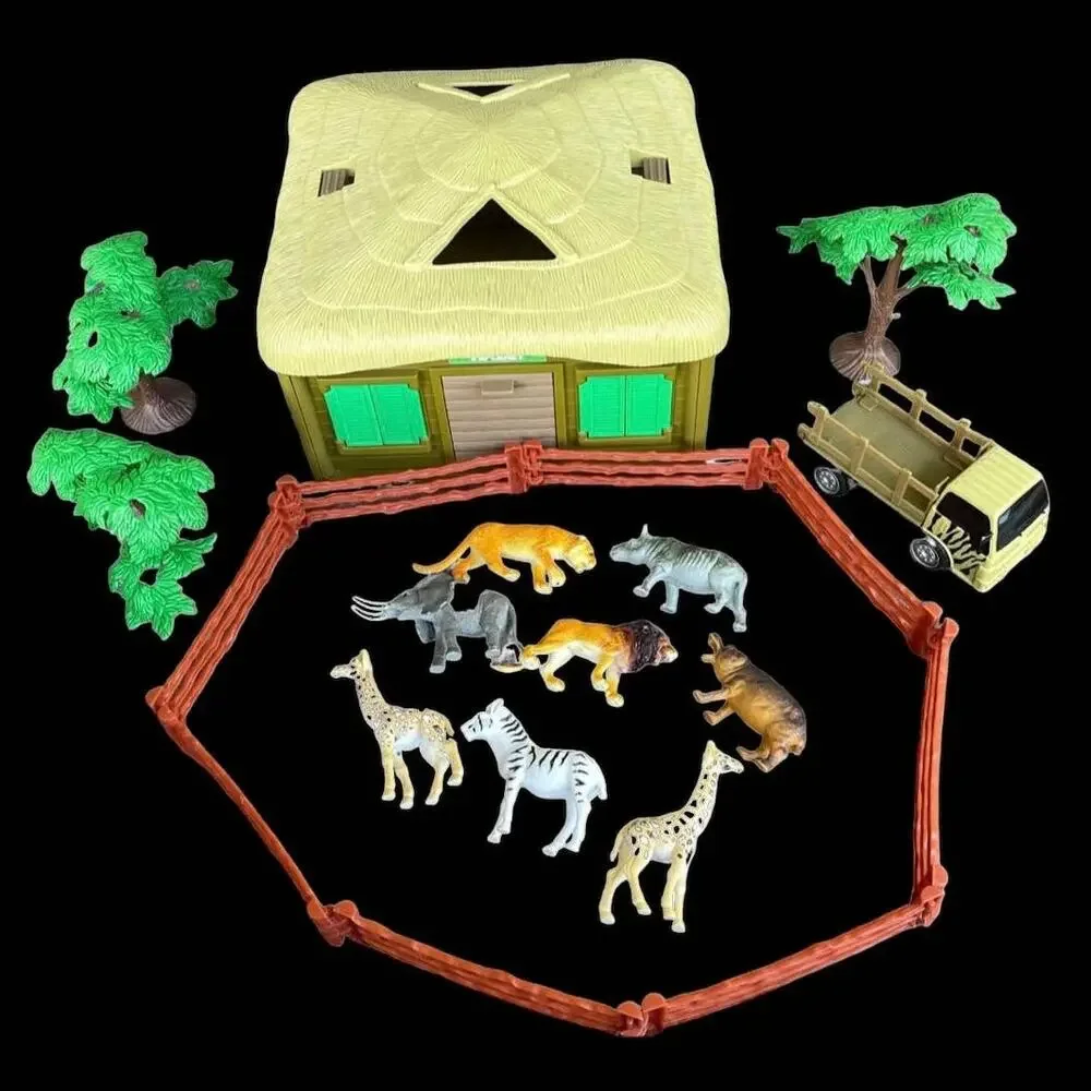 Vintage Toys R Us Safari Play Set Animal Planet Hut Truck Wild Jungle INCOMPLETE